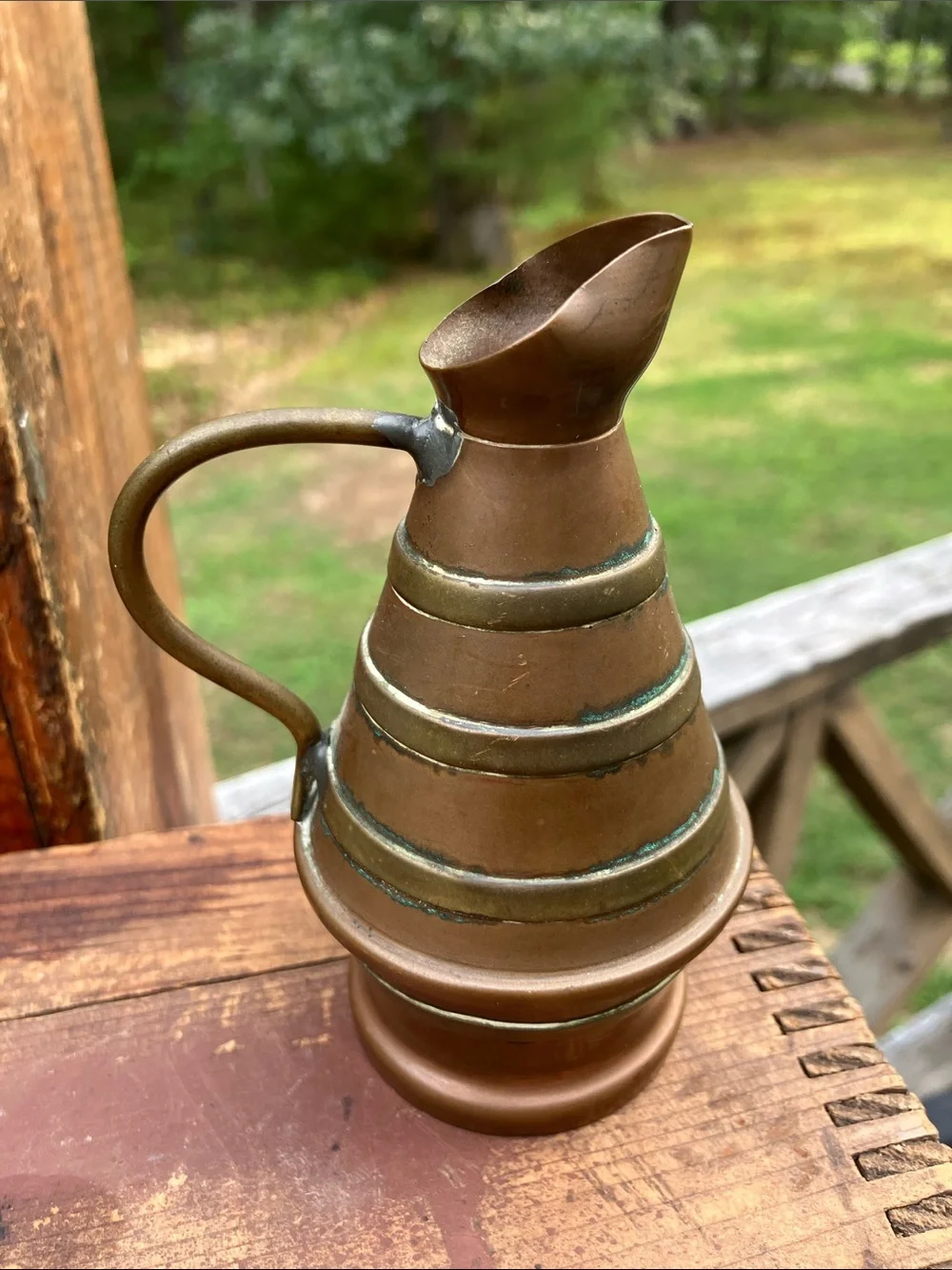 Vintage Signed Garanti Villedieu Copper & Brass Miniature Pitcher